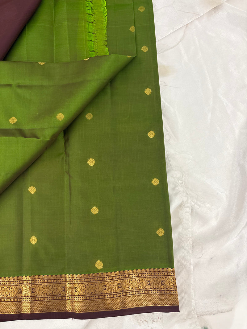 Pure Mix Silk Saree - Olive Green x Brown - JU23