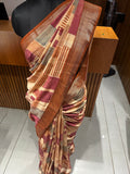 Abstract Square Box Print Chander Mul Saree - Beige Maroon JU25
