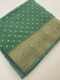 Light Blue with Pista Green Shade Georgette Designer Saree with Small Gold Butta JU24
