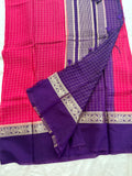Pink x Purple Chex Pattern Assam Silk Saree with Purple Chex Blouse SALE