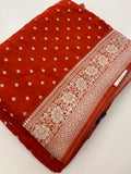 Rust Orange Chinon Georgette Saree with Silver Butti and Grand Leaf Pallu JU24