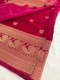 Rani Pink Satin Silk Saree with Zari Peacock Pattern and Bentex Border