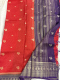 Orange into Purple Viscose Checks Saree with Peacock Butta SALE