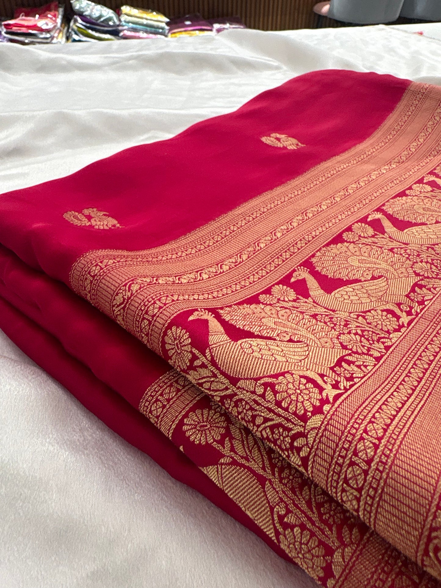 Rani Pink Satin Silk Saree with Peacock Butta AU3
