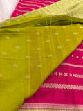 Pink x Green Viscose Silk Saree with Lines and Butta Pattern SALE
