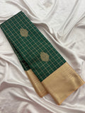 Bottle Green x Cream Semi Silk Saree with Chex Pattern and Leaf Butta