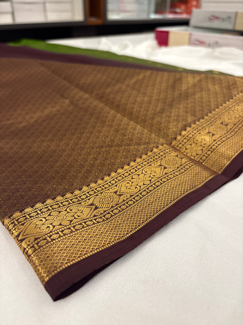 Pure Mix Silk Saree - Olive Green x Brown - JU23