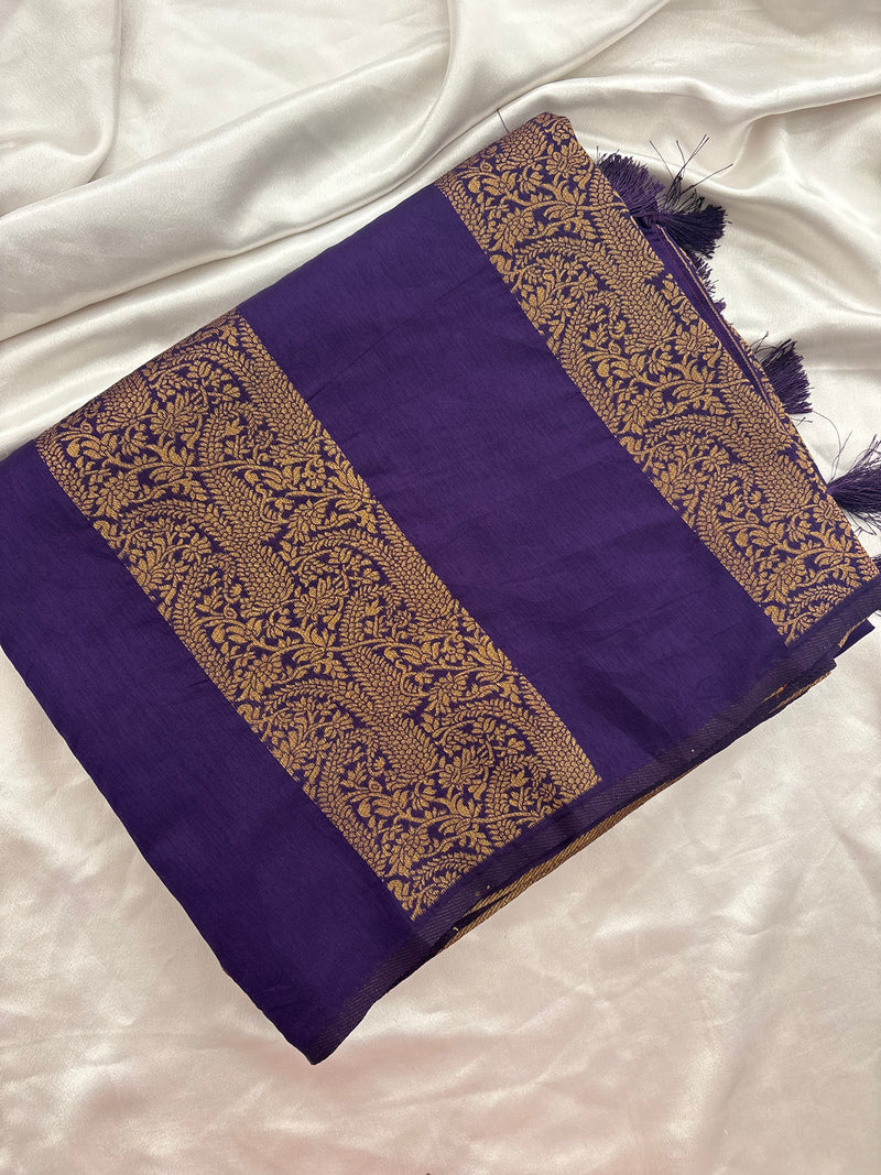 Purple x Orange Soft Cotton Designer Saree with Box Pattern and Zari